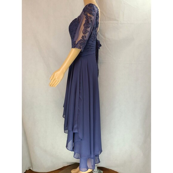 New Mother of the Bride (8) Stormy Blue Chiffon Half Sleeve Hi Lo  Maxi Dress - Picture 5 of 13